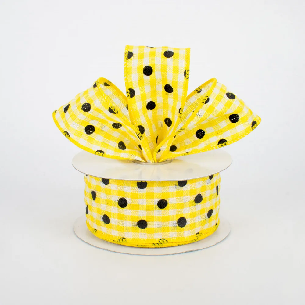 1.5"x10yd Polka Dot Gingham, Yellow/White/Black  M20