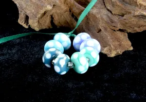 8 Handmade Blue Polka Dot Lampwork Beads SRA