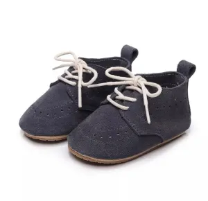 Baby Oxford Brogues - Handmade Genuine Leather Baby Shoes, Navy Suede Leather