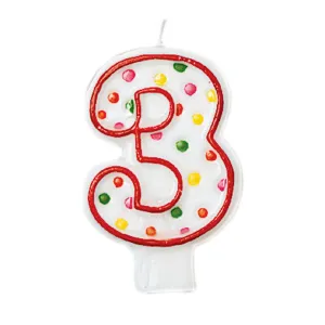 Birthday Candle Number 3  Polka Dots  3in