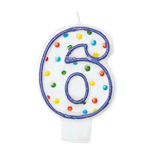 Birthday Candle Number 6  Polka Dots  3in