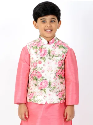 Boy's Multicolor Base Pink Nehru Jacket - Vastramay Boys