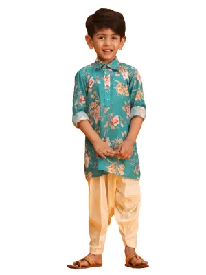 Boy's Multicolor Base Turquoise Kurta Patiala Set - Vastramay Boys