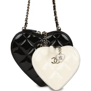 Chanel Hearts Chain Clutch Black and White Patent Calfskin Gold Hardware