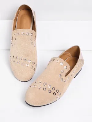 Cheap Eyelet Detail Round Toe Flats