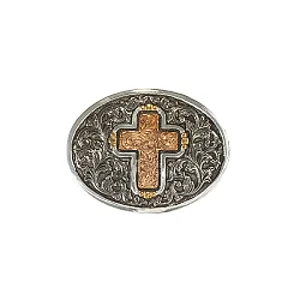 Crumrine Oval Antique Silver Floral Engraved Buckle with Floral Engraved Cross