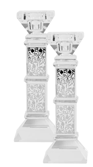 Crystal And Silver Floral Candlesticks 7"