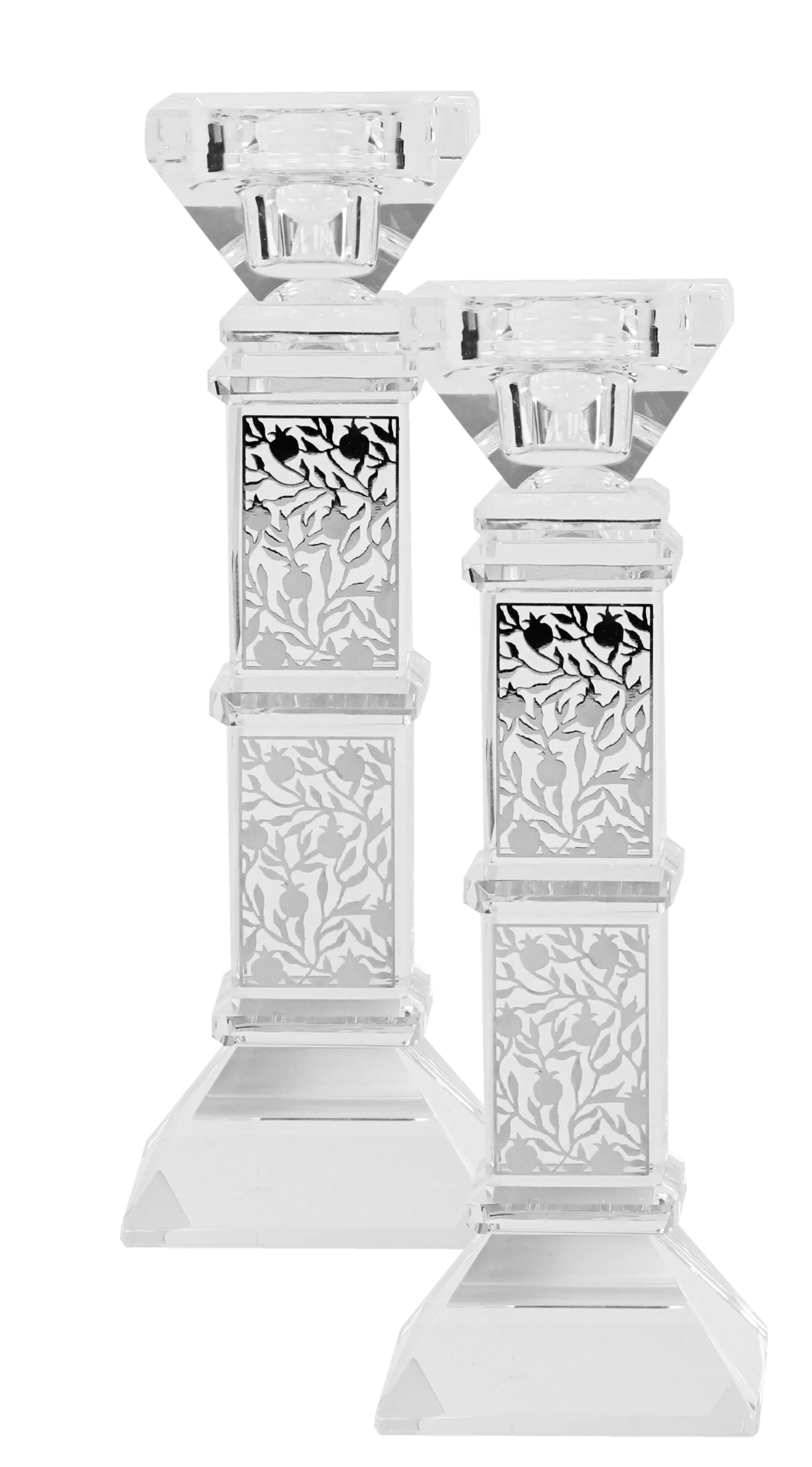 Crystal And Silver Floral Candlesticks 7"