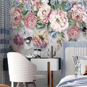 Custom Mural Floral Wallpaper Pastoral Style Peony Flowers (㎡)