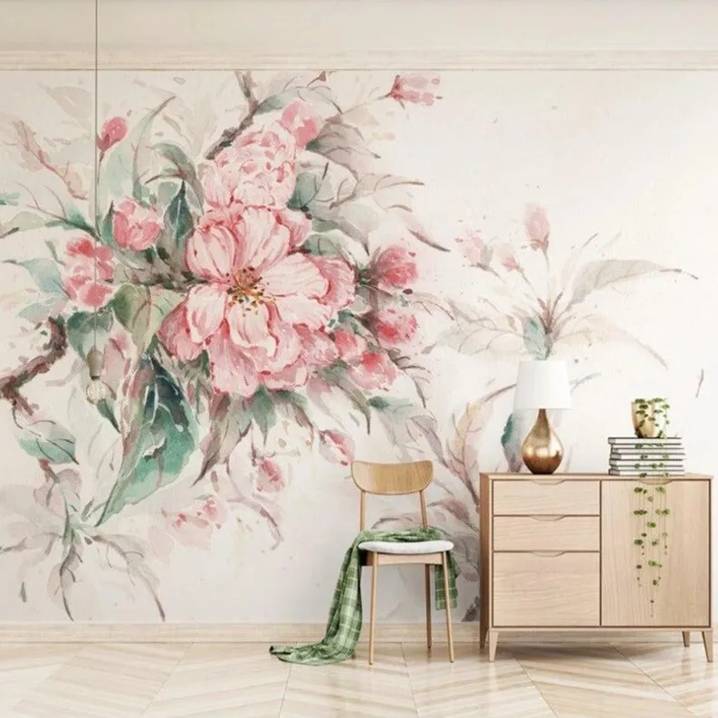 Custom Wallpaper Fashion Floral Mural Watercolor Effect Flower (㎡)