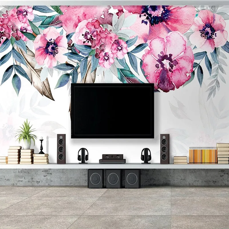 Custom Wallpaper Mural Pastoral Romantic Pink Flower (㎡)