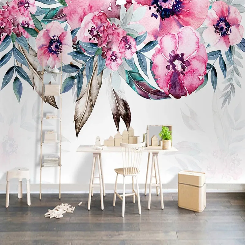 Custom Wallpaper Mural Pastoral Romantic Pink Flower (㎡)