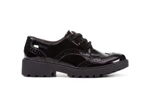 Geox Casey Brogue Girls Black Patent School Shoe