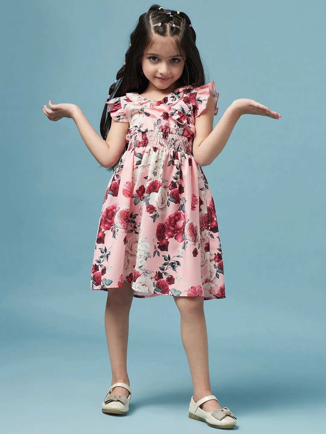 Girls Floral Printed Dress - Ps Peaches