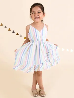 Girls White Striped Dress - Ps Peaches