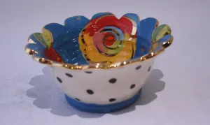 Ice Cream Bowl Gold New Rose Blue with Polka Dots