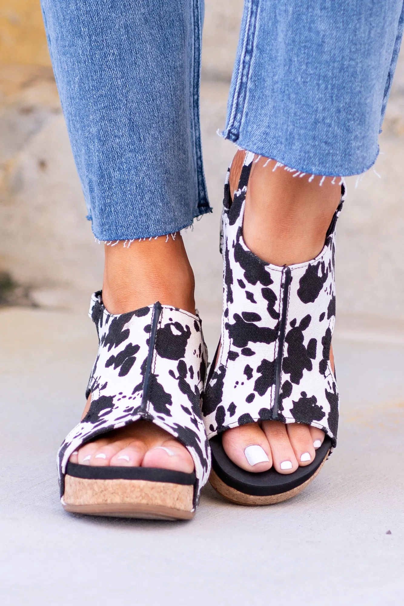 Justice Wedge Sandals - Black Cow