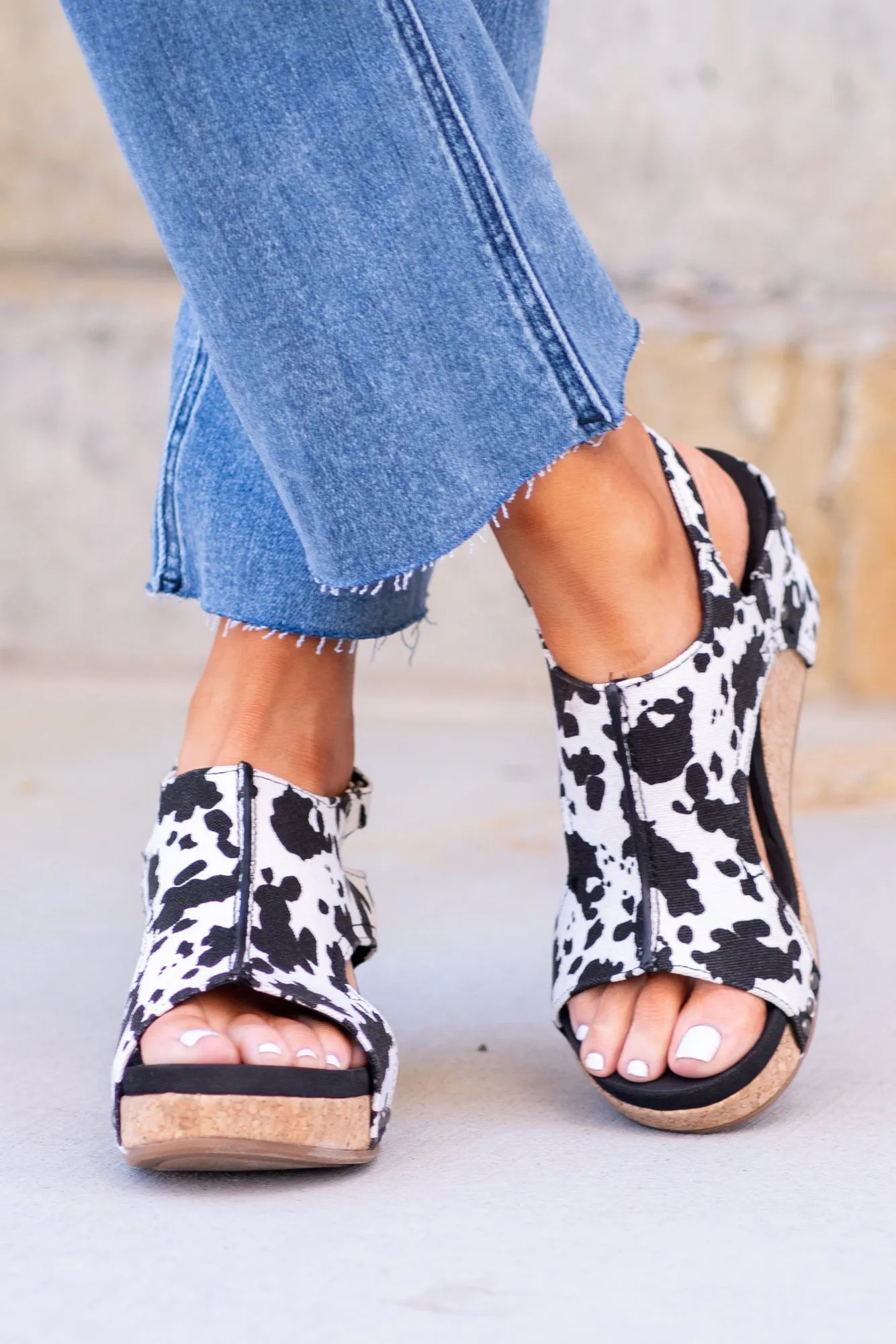 Justice Wedge Sandals - Black Cow