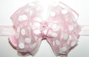 Light Pink Polka Dot Bow Headband