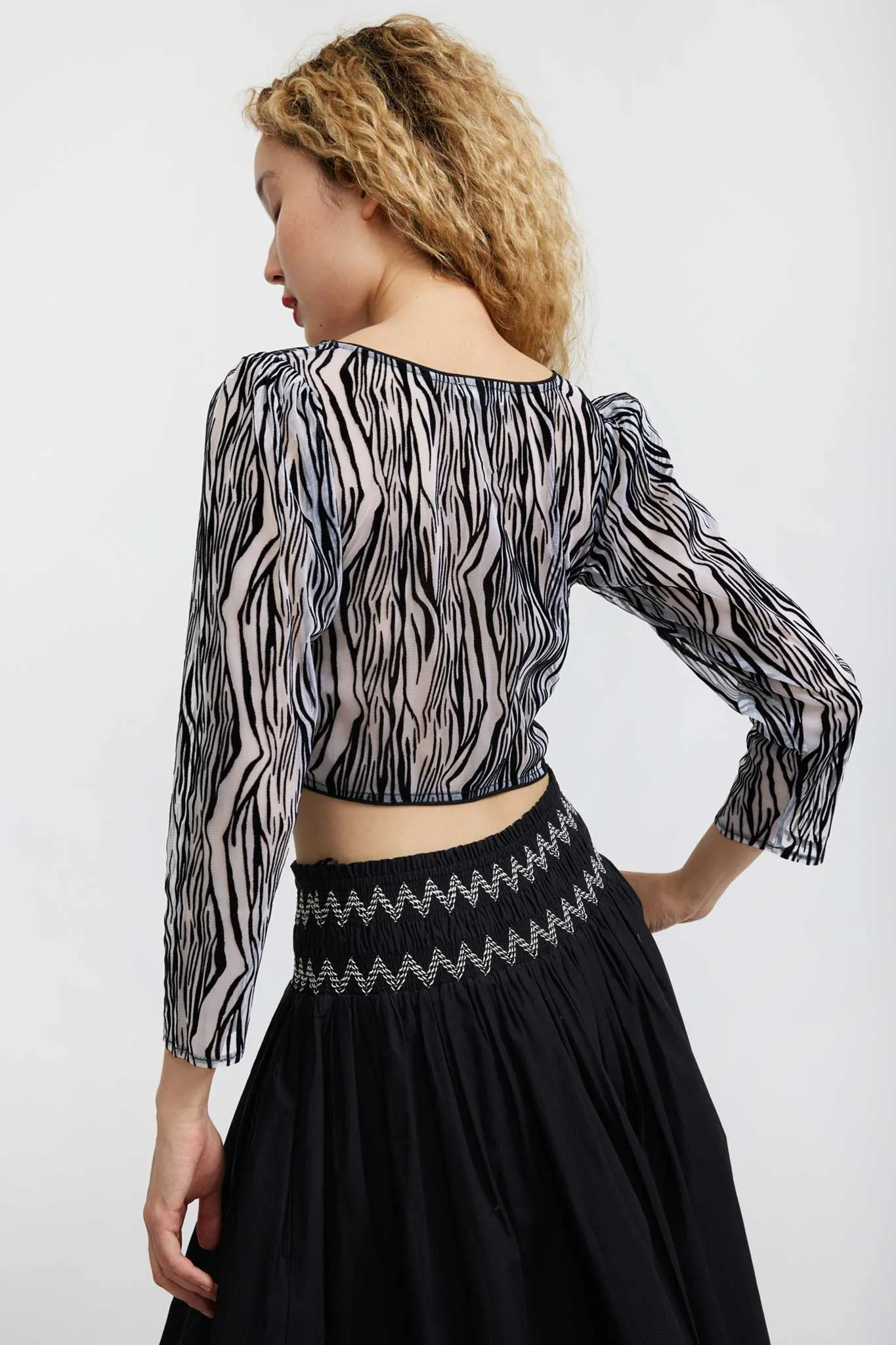 Long Sleeve Dirndl Top in Flocked Zebra