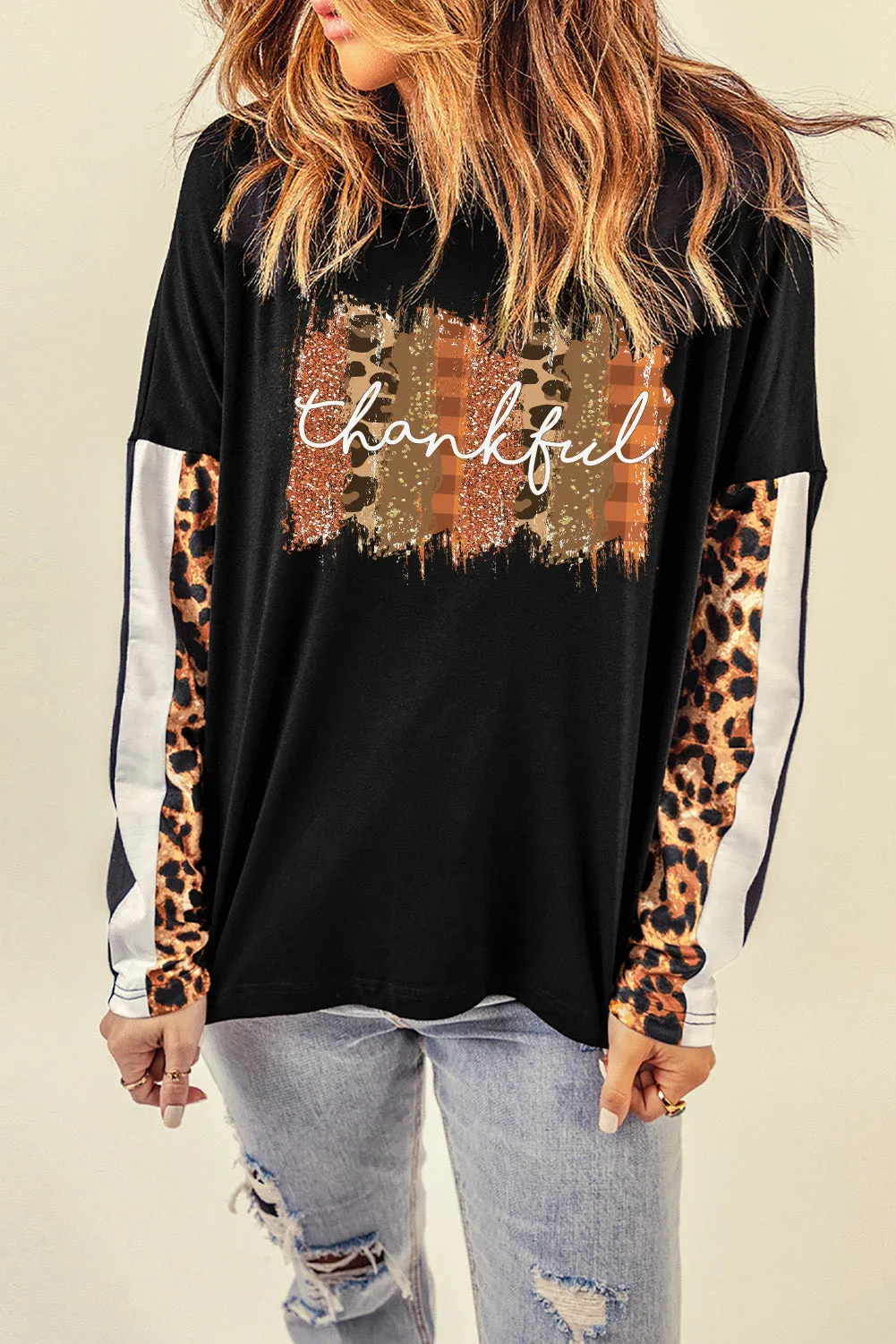 Long Sleeve Top with Leopard Print