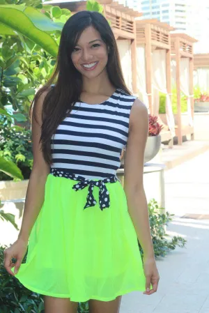 Navy and Neon Yellow Short Dress