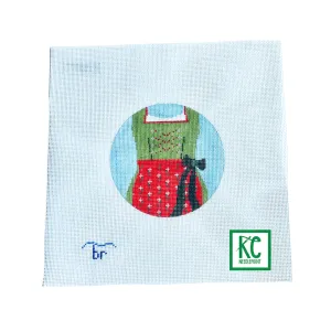 Red and Green Dirndl Round Needlepoint Canvas