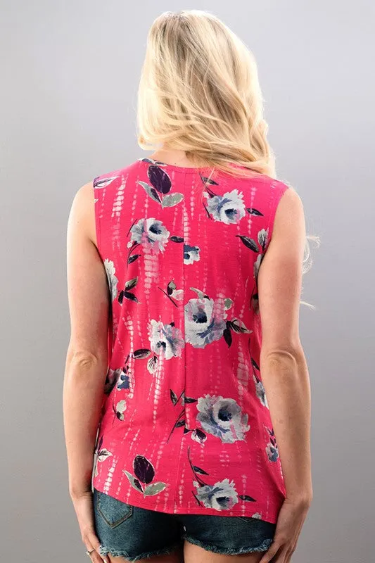 Sleeveless Floral Print Side Knot Top