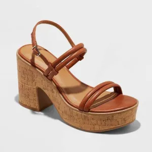 Universal Thread Women's Cork Platform Sandals Mid Chunky Block Heel