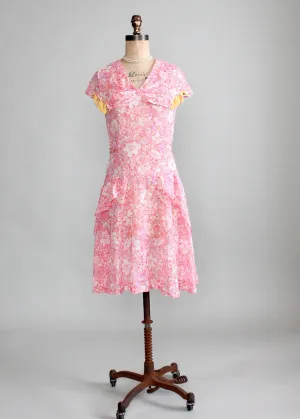 Vintage Early 1930s Bright Floral Cotton Day Dress