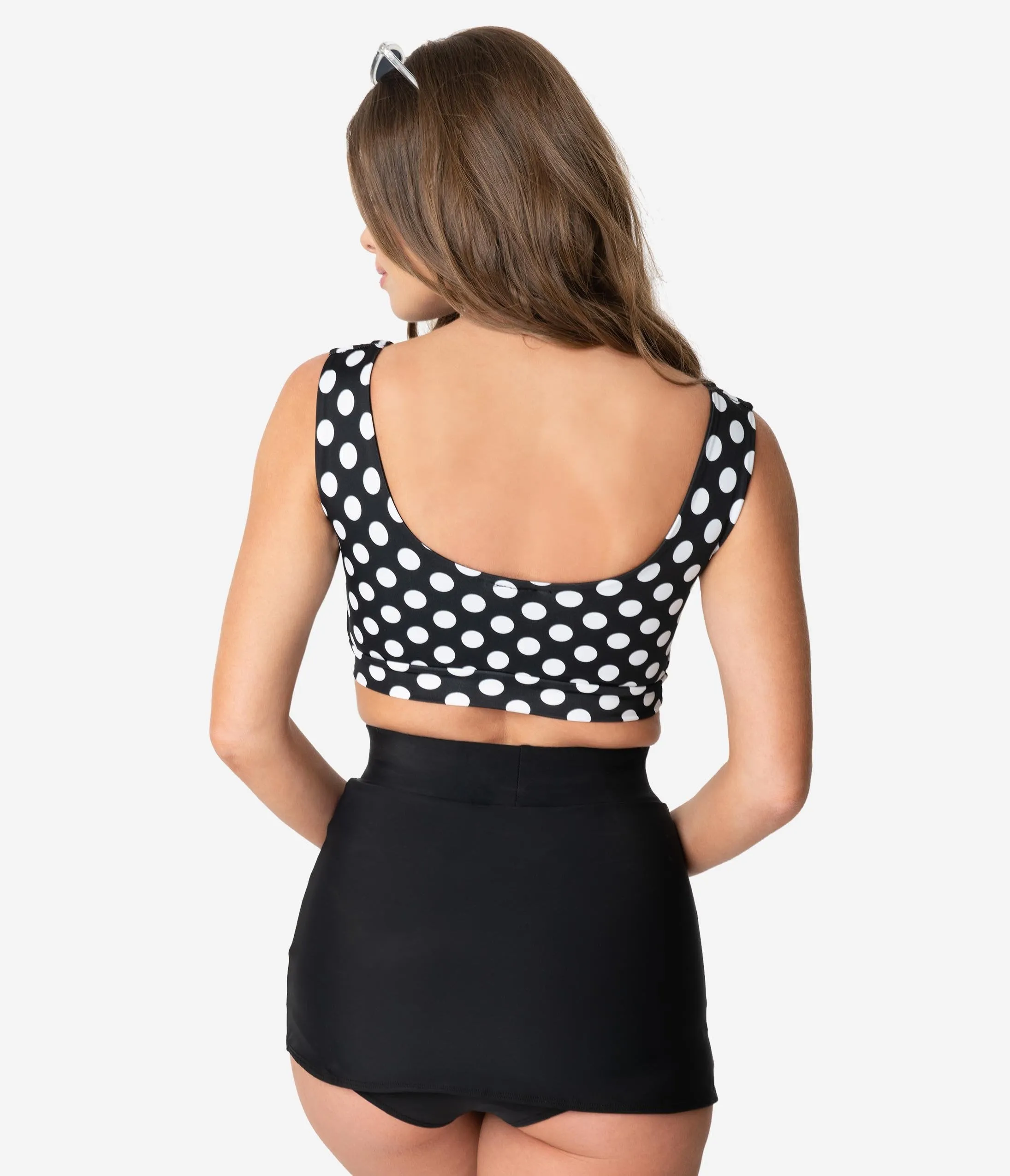 Vintage Style Black & White Polka Dot Bow Swim Top