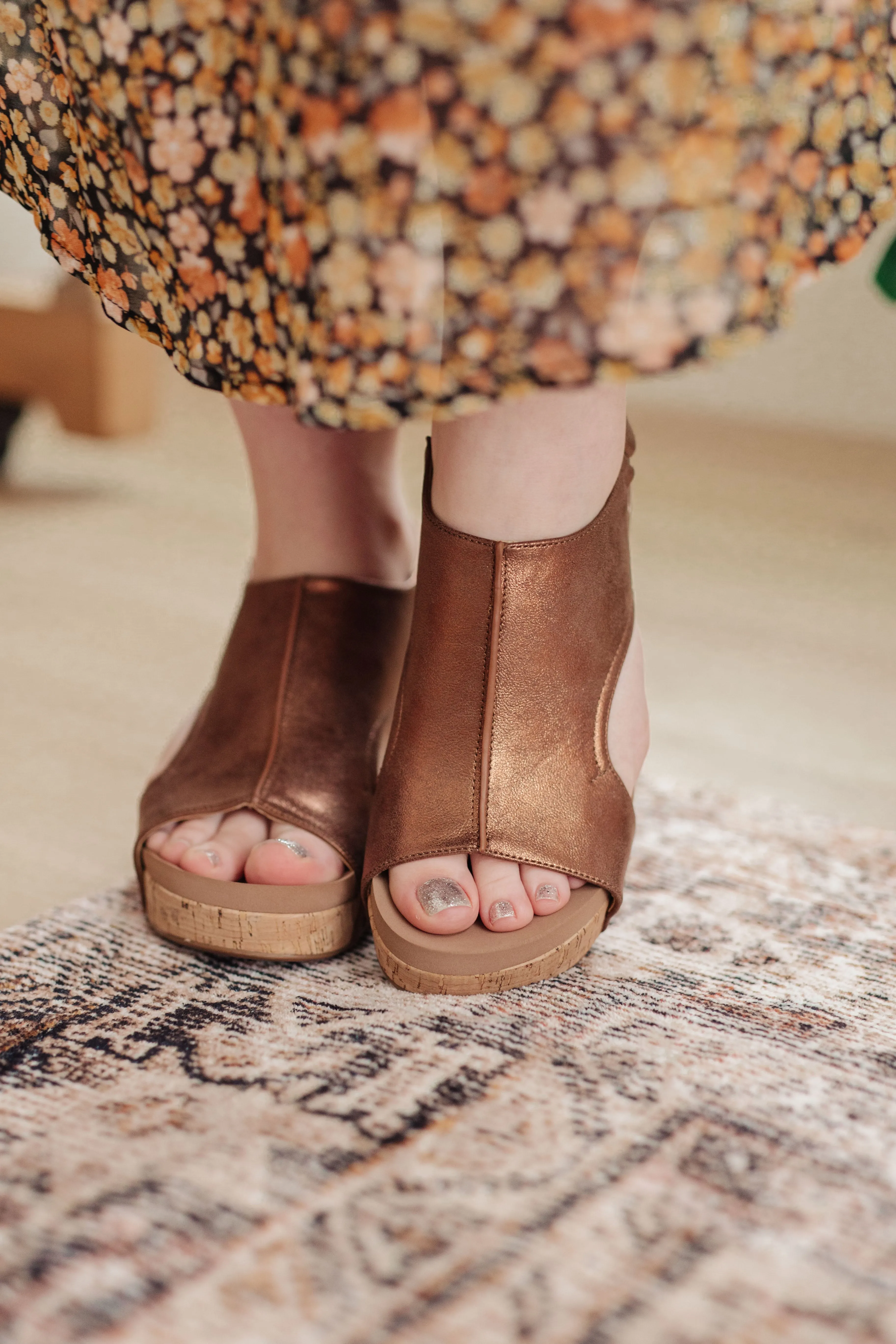 Walk This Way Wedge Sandals in Antique Bronze - Corkys