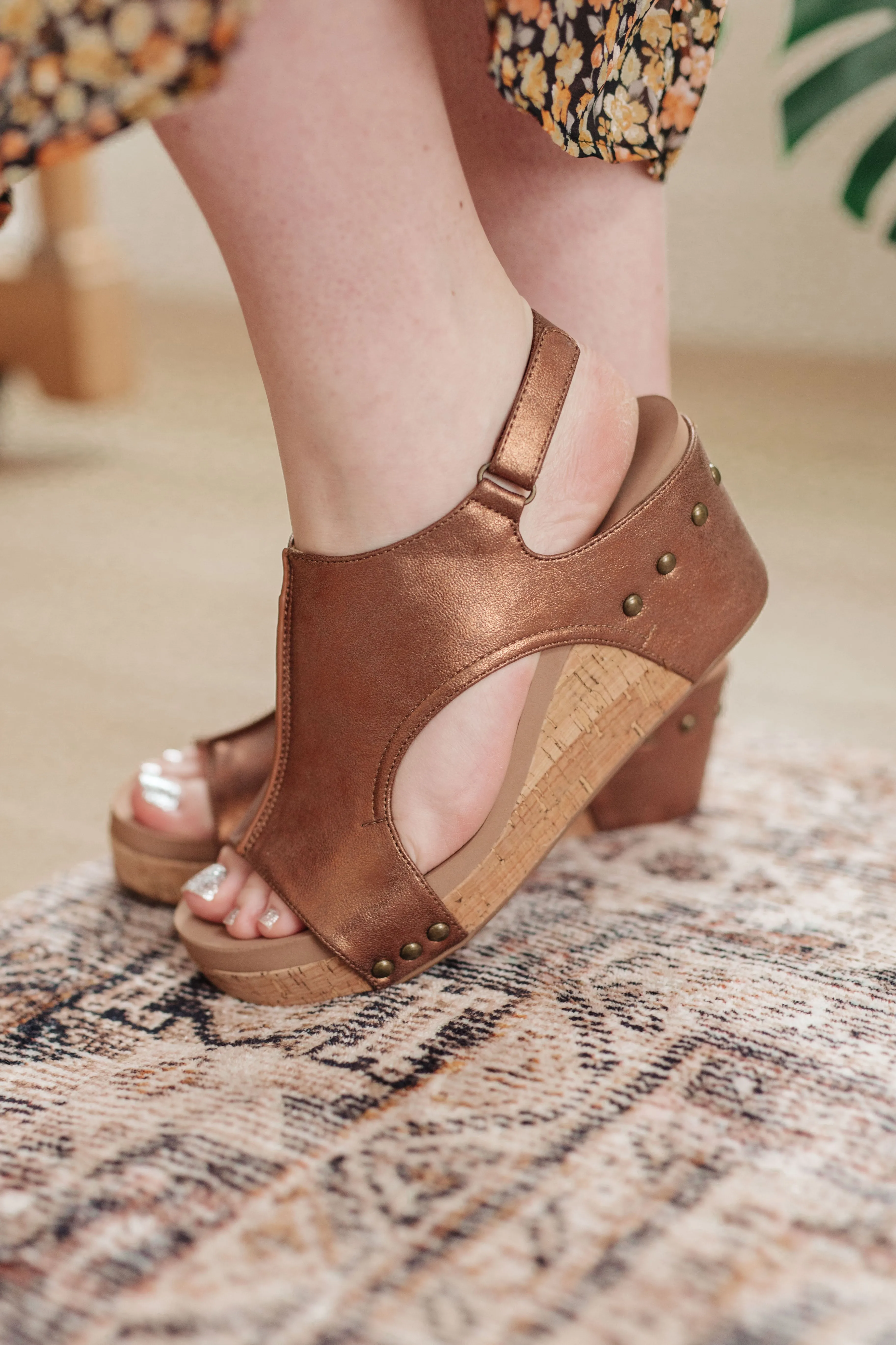 Walk This Way Wedge Sandals in Antique Bronze - Corkys