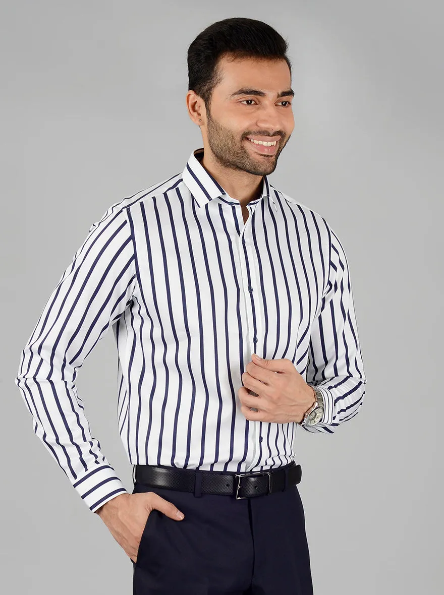 White & Blue Striped Slim Fit Party Wear shirt | Wyre