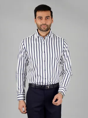 White & Blue Striped Slim Fit Party Wear shirt | Wyre