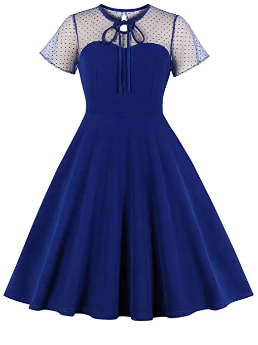 Women 1950s Cocktail Dress Party Vintage Retro Bridesmaid Evening Lace Sleeveless Dress