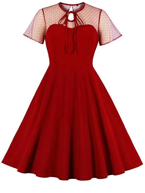 Women 1950s Cocktail Dress Party Vintage Retro Bridesmaid Evening Lace Sleeveless Dress