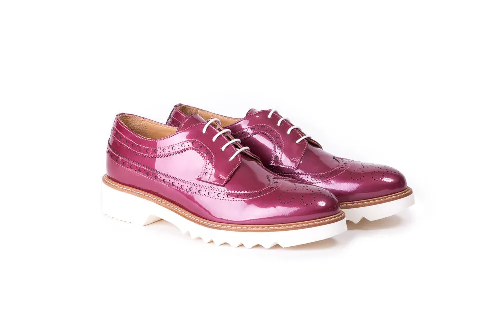 Women's Patent Burgandy & Tan Brogue Wingtip. EX-349 (2017)