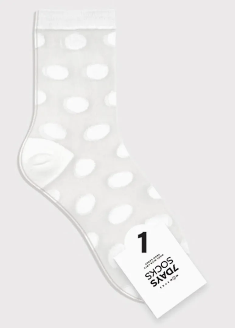 Women's See Through Basic Dot Crew Socks -White